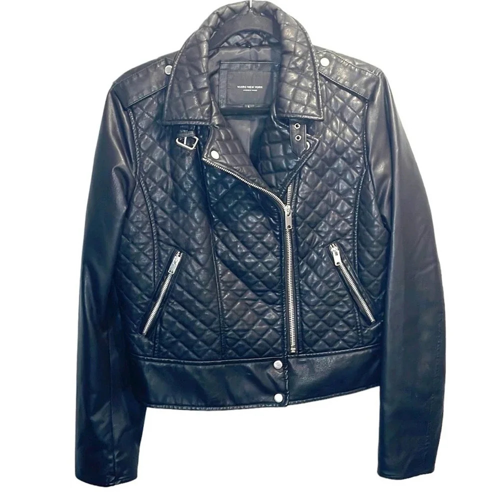 Marc New York Black Quilted Faux Leather Moto Jacket